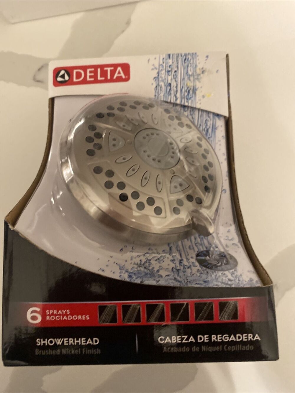Delta 6 Spray 4.38 in. Fixed Shower Head in Brushed Nickel Setting Water Sense